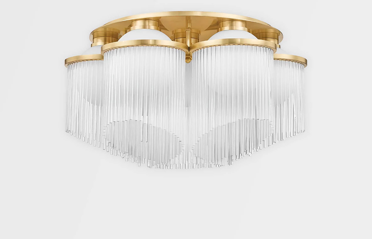 Crystal Flush Mount Chandelier for Bedroom or Entryway | 26 in Wide Low Ceiling Tiered Brass Discs Casalola Lights