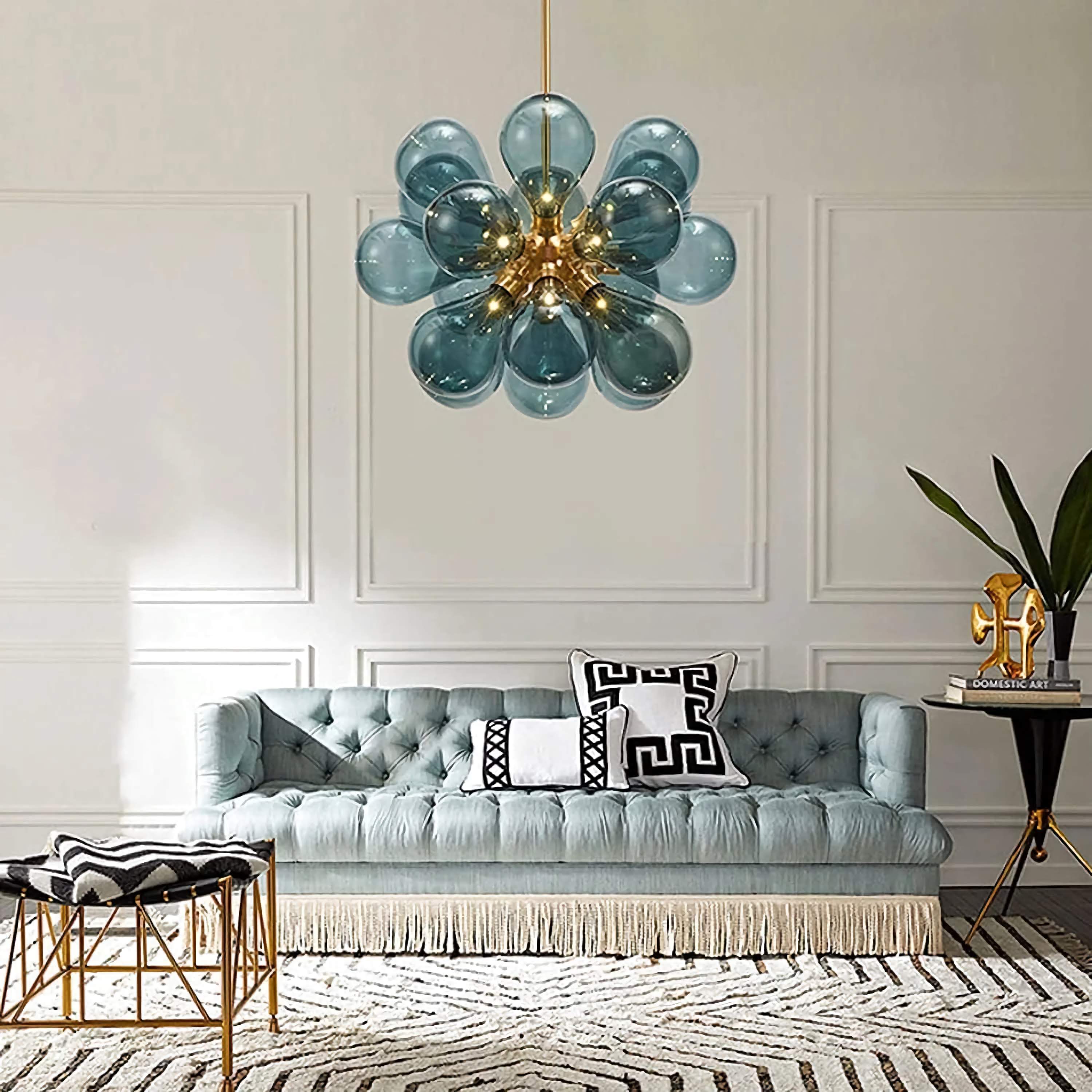 Eclectic Chandelier | Contemporary Hand-blown Glass | Luxury Flush Mount Installation