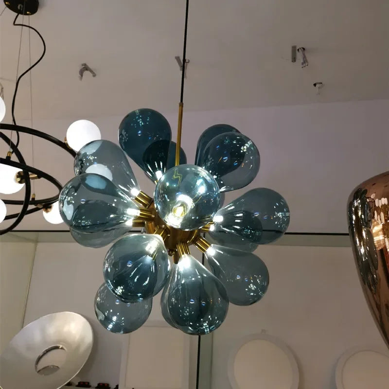 Eclectic Chandelier | Contemporary Hand-blown Glass | Luxury Flush Mount Installation