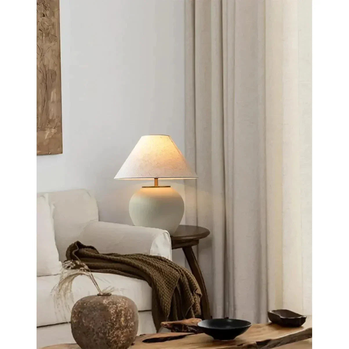 Luxury Ceramic Led Table Lamp | Polished Chrome Finish | Japandi Minimalism