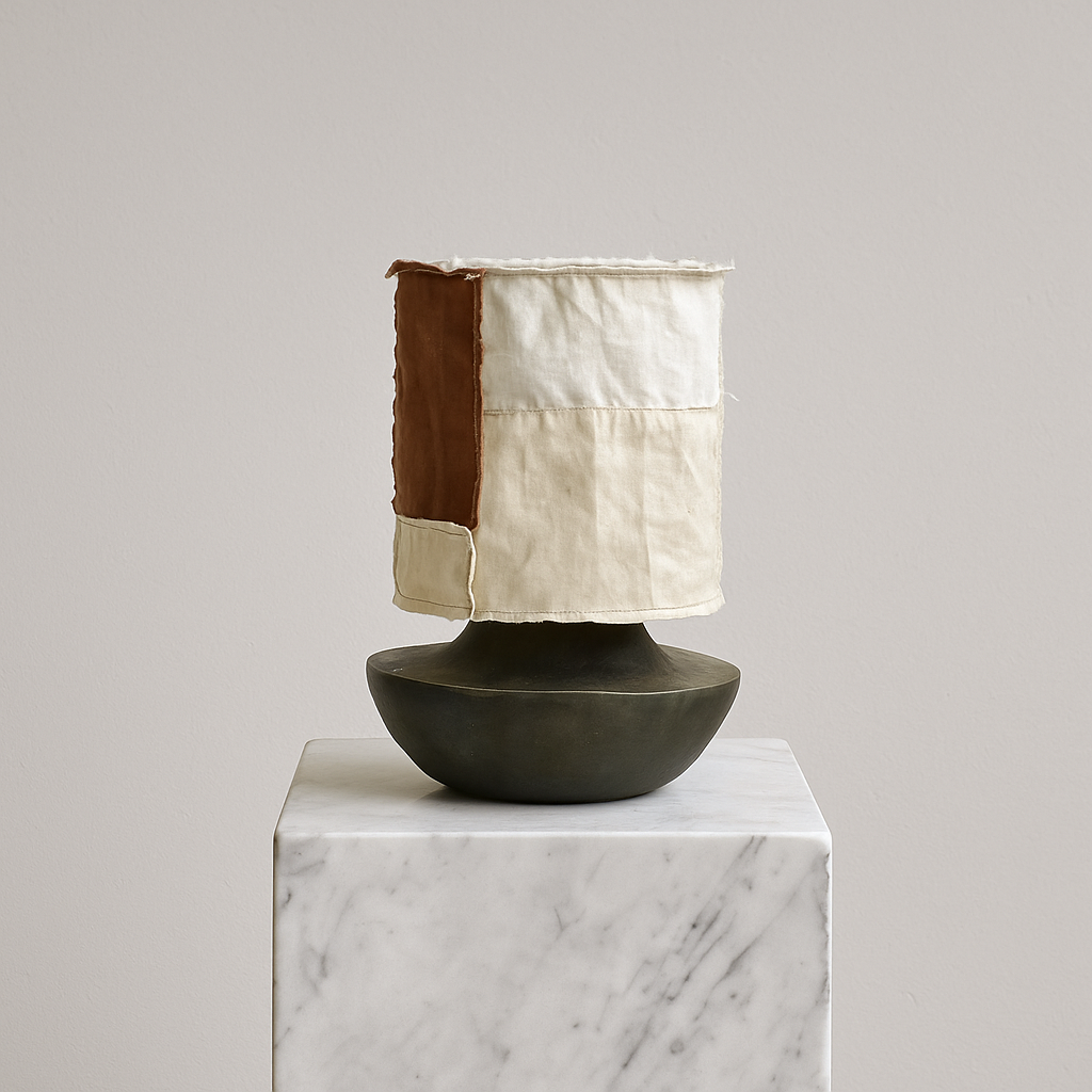 Ceramic Table Lamp with Silk Shade for Bedroom and Living Room | Wheel Thrown Wabi Sabi Dimmable Option Casalola Lights