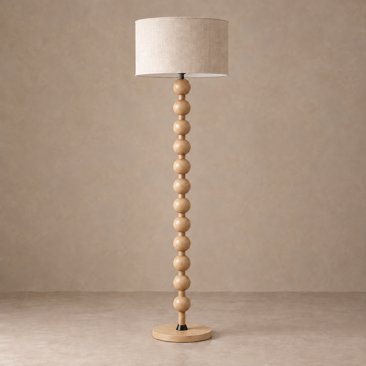 Ash-tone CL40XZ8 floor lamp with a beige fabric shade and matching round base.
