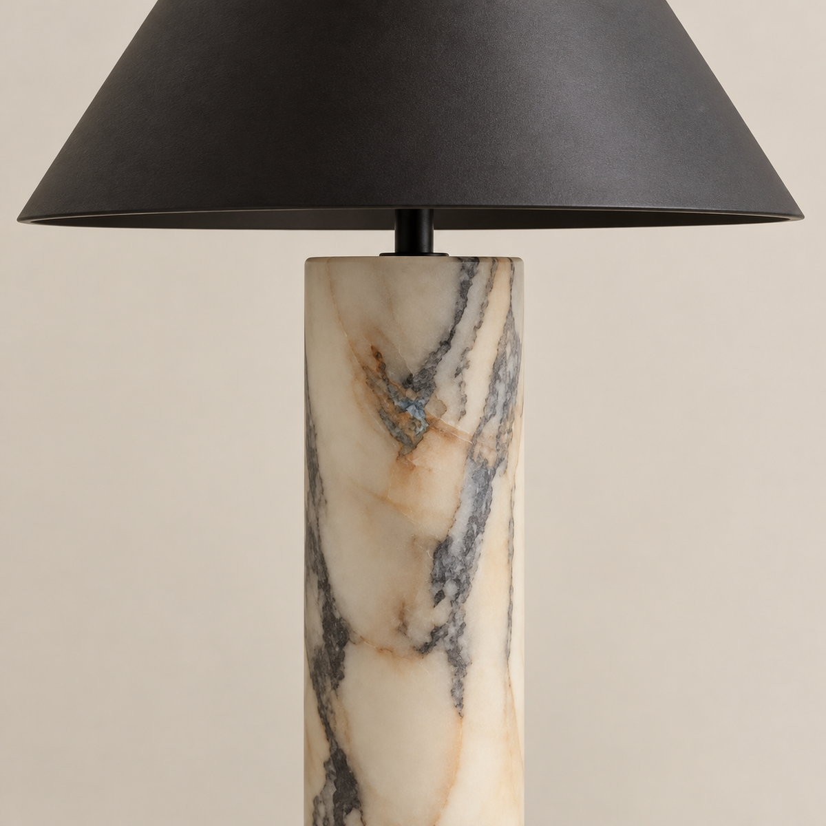 Detail of the black shade and natural marble column.