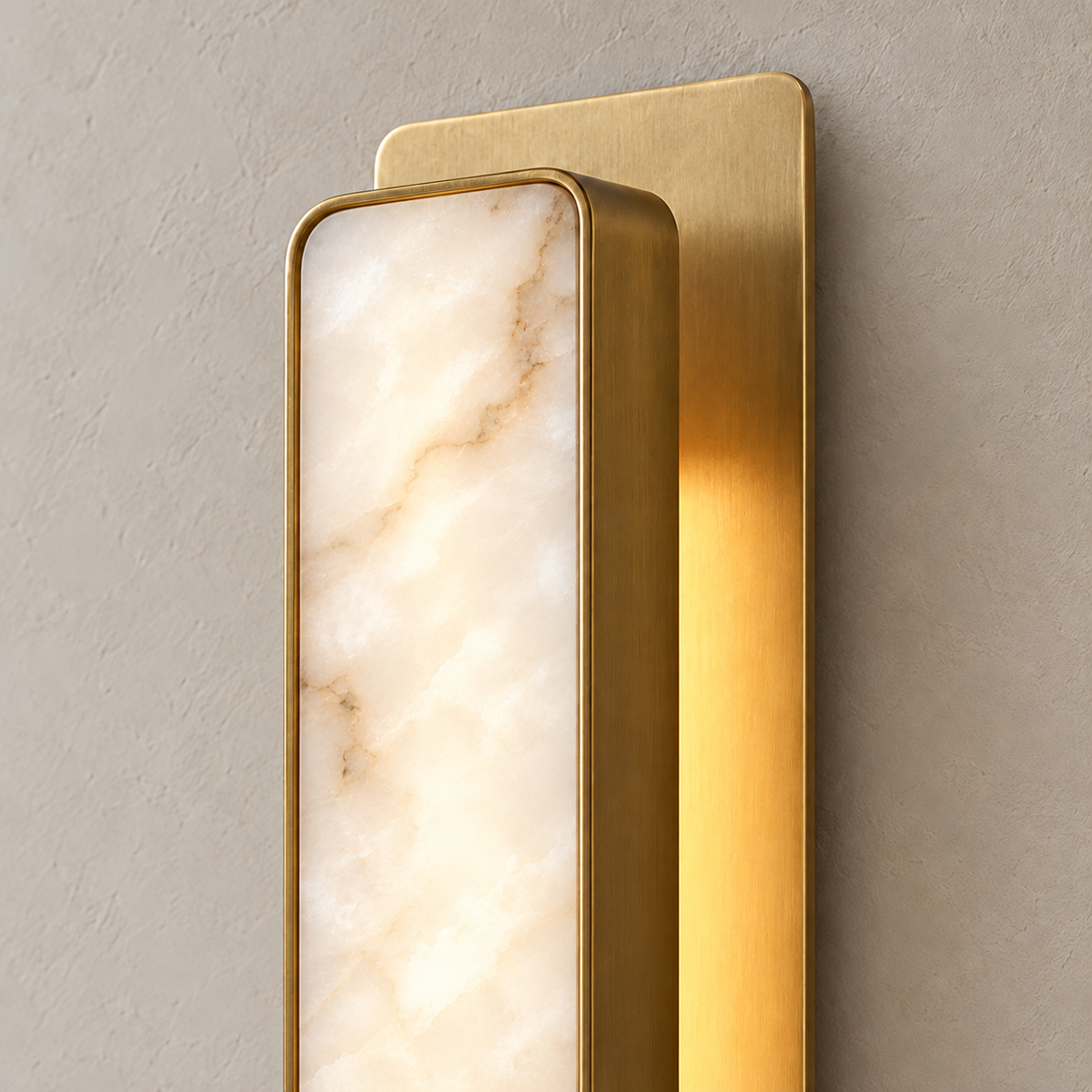 Close-up of the rounded alabaster diffuser and brass edging.