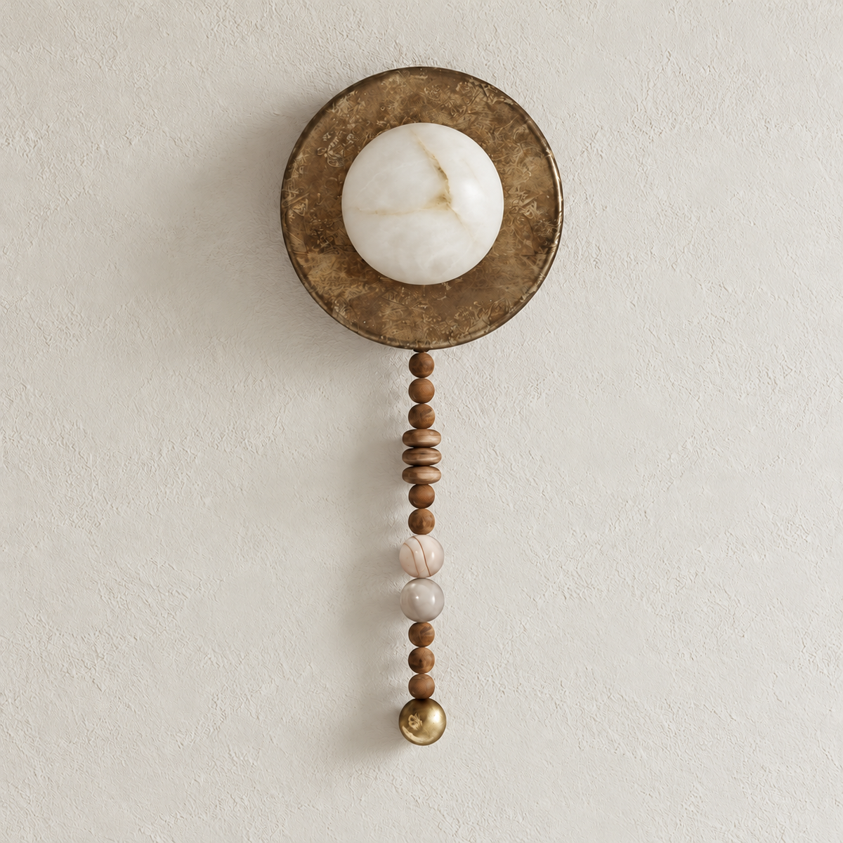 Alabaster & Wood Bead Wall Sconce