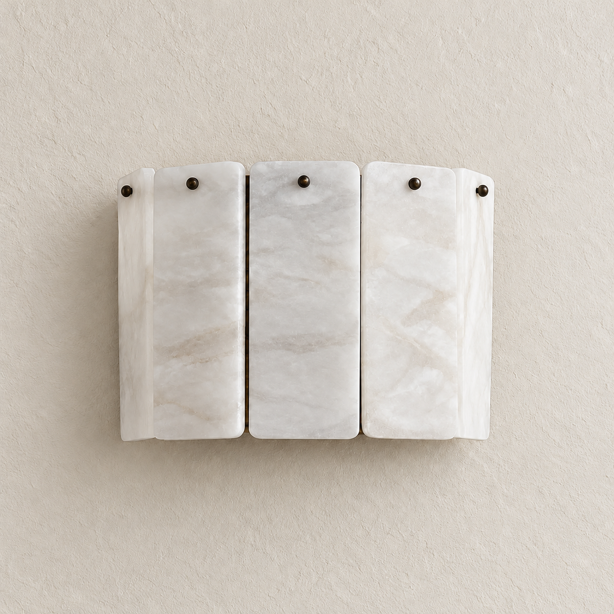 Five-panel alabaster wall sconce, switched off on ivory plaster.