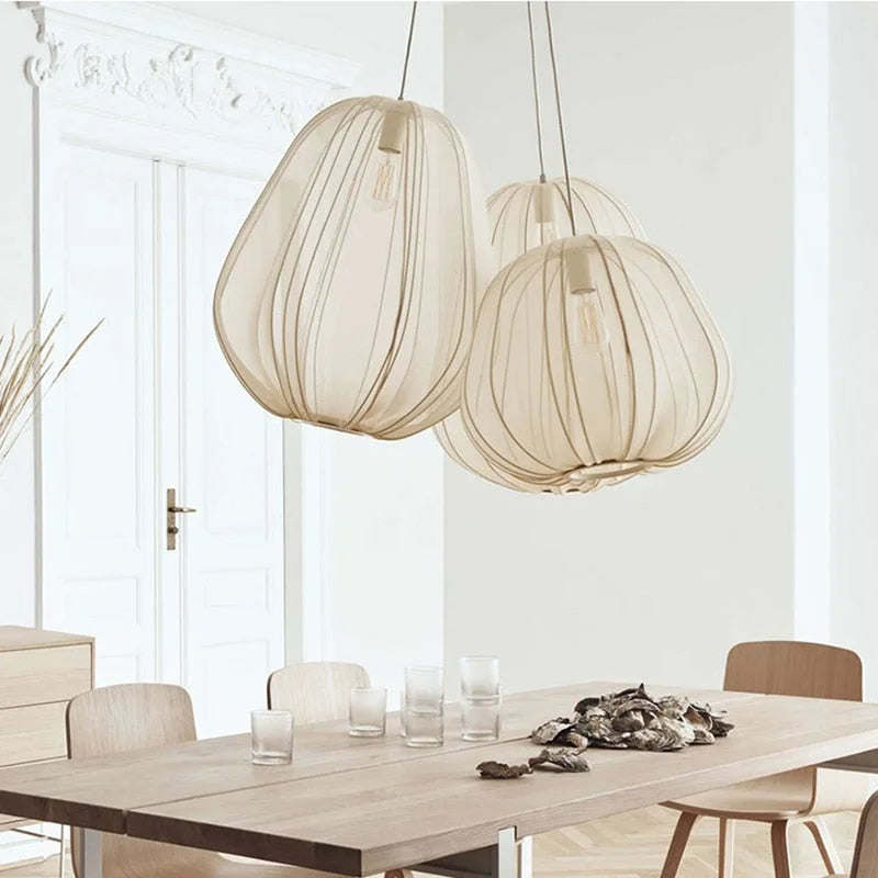 Cocoon Iron Mesh Pendant Light | Luxurious Minimalist White Fabric Lampshade | Elegant Interiors