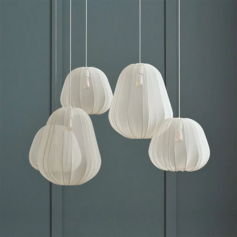Cocoon Iron Mesh Pendant Light | Luxurious Minimalist White Fabric Lampshade | Elegant Interiors