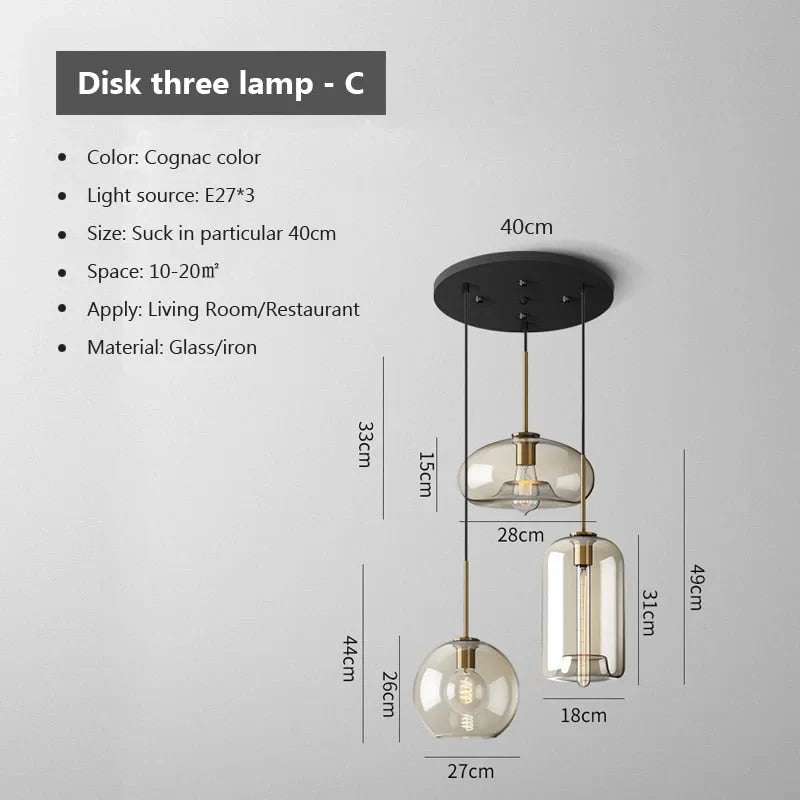 Cognac Glass 3 Light Pendant for Dining Table or Kitchen Island | Solid Brass Four Arrangements E27 Casalola Lights