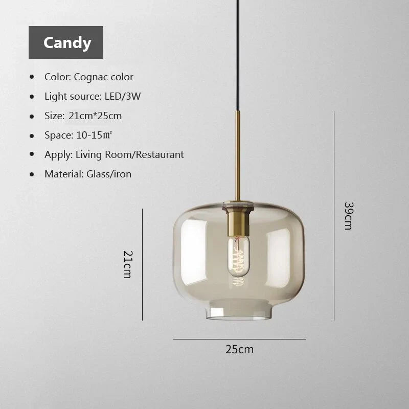 Cognac Glass Pendant Light for Kitchen Island | Solid Brass Frame Five Shapes 18 to 28 Cm (7 11″) Casalola Lights