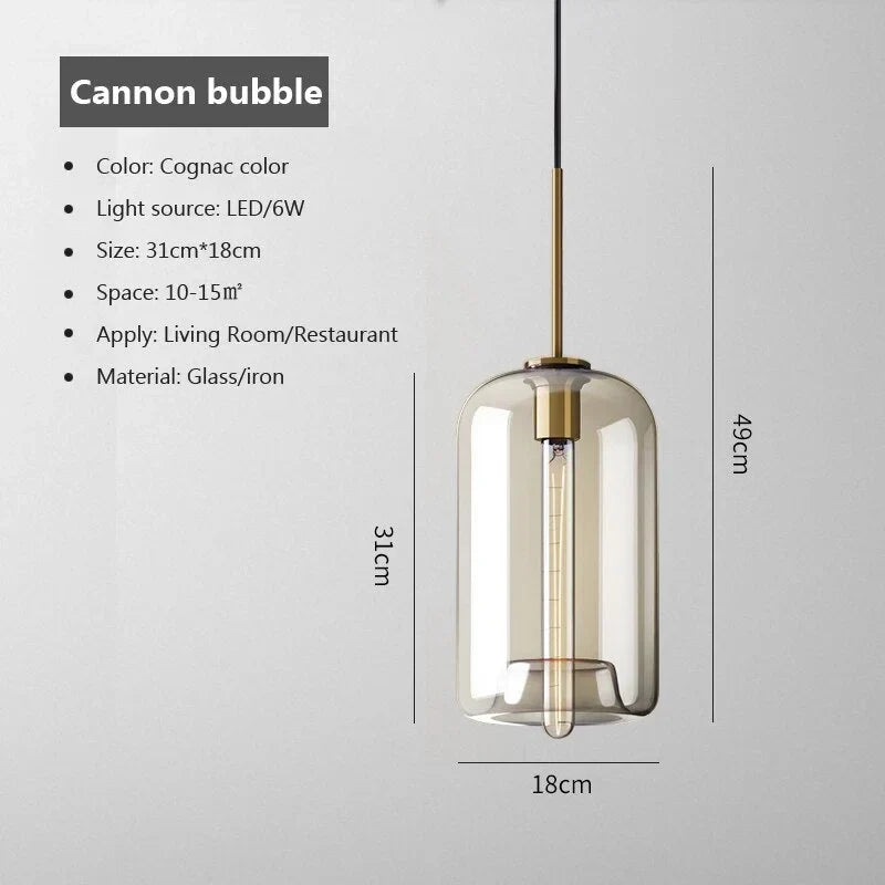 Cognac Glass Pendant Light for Kitchen Island | Solid Brass Frame Five Shapes 18 to 28 Cm (7 11″) Casalola Lights