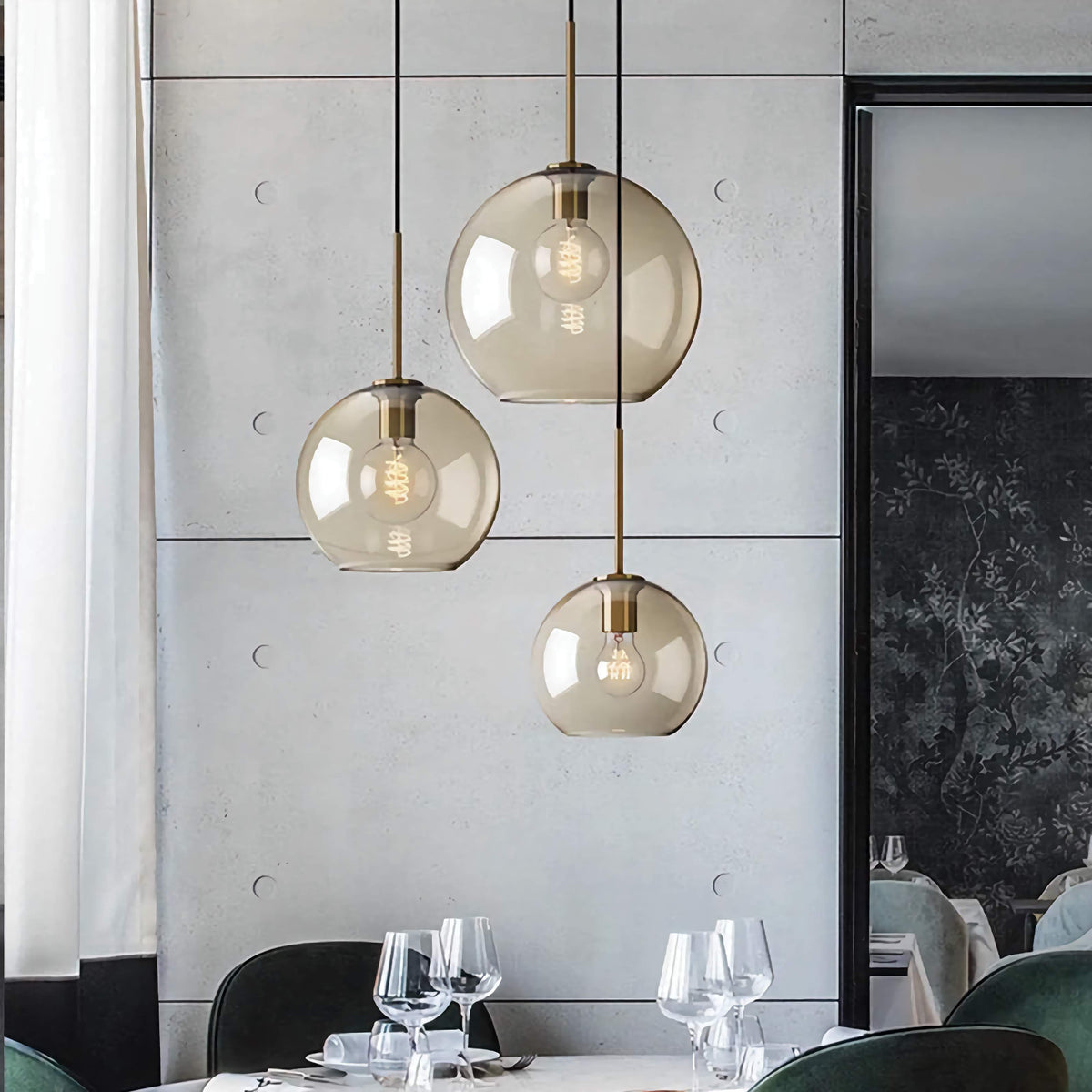 Cognac Glass Pendant Light for Kitchen Island | Solid Brass Frame Five Shapes 18 to 28 Cm (7 11″) Casalola Lights