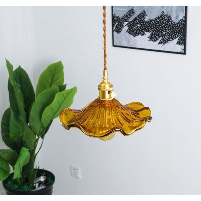 Glass Pendant Lighting | Green Champagne Biophilic Design Cottagecore Lamps | 1-lights - Lamps
