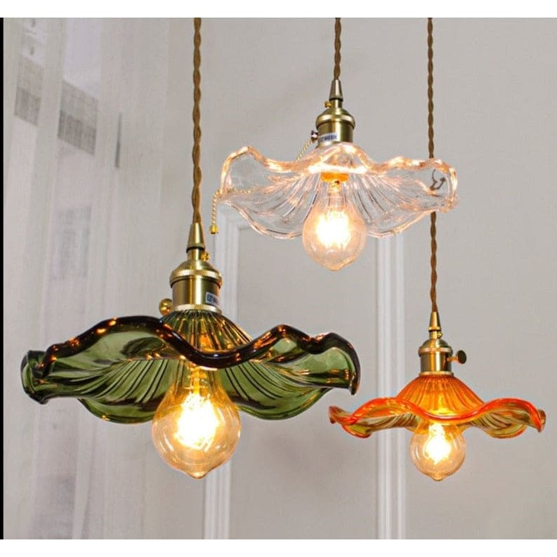 Glass Pendant Lighting | Green Champagne Biophilic Design Cottagecore Lamps | 1-lights - Lamps