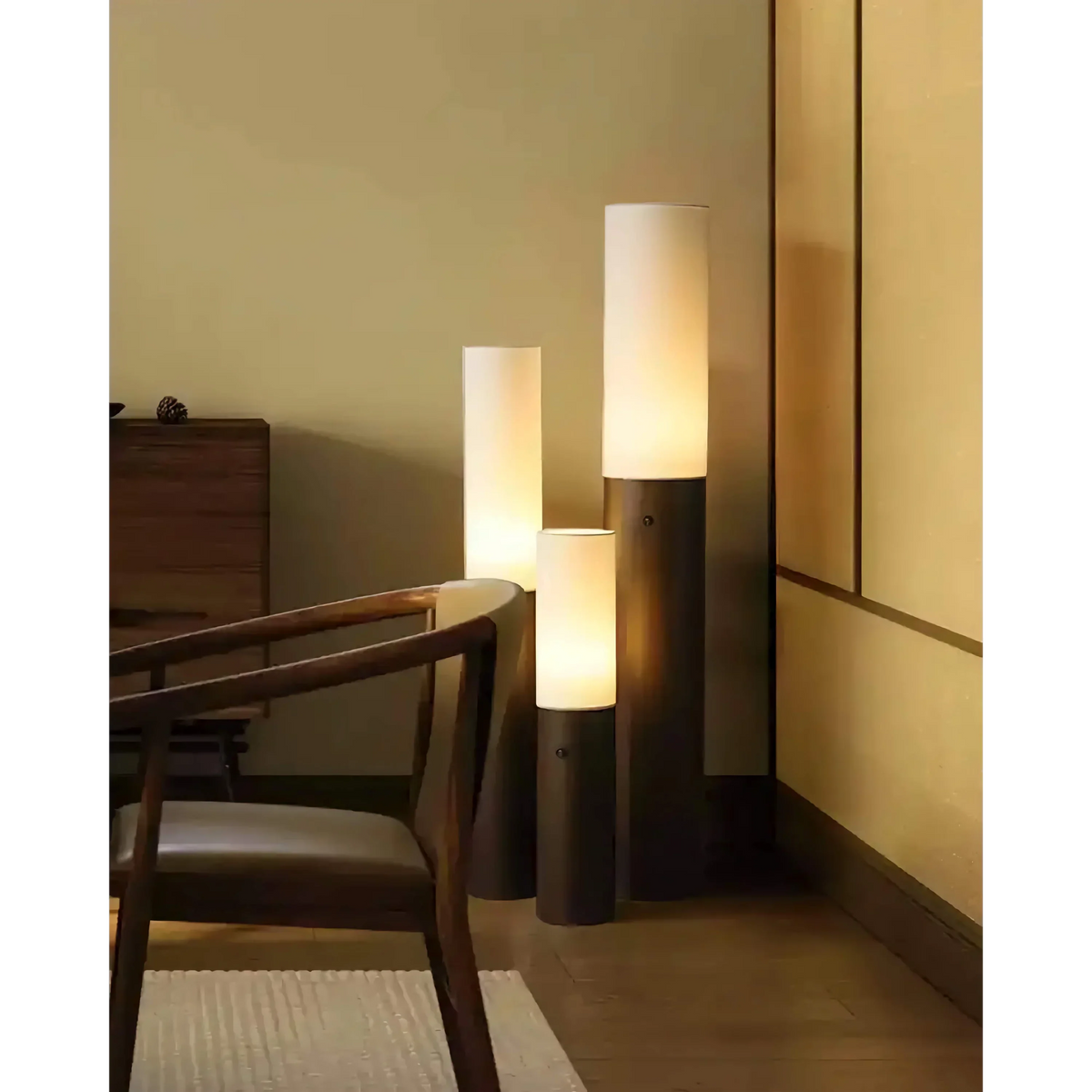 Slim Wood Column Floor Lamp Fabric Shade | 4 Heights 11-15cm Wide E26/e27 Dimmable Option Casalola Lights Luxury Lamps
