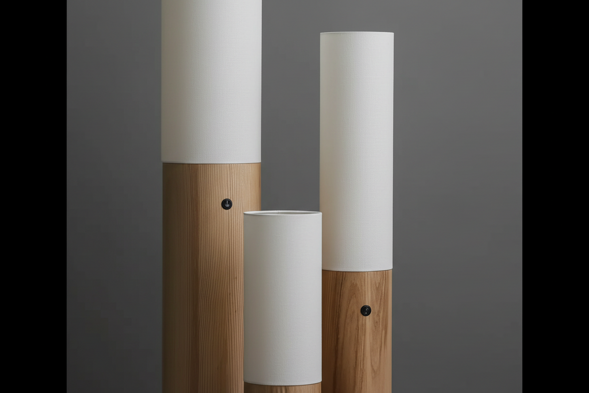 Slim Wood Column Floor Lamp Fabric Shade | 4 Heights 11-15cm Wide E26/e27 Dimmable Option Casalola Lights Luxury Lamps