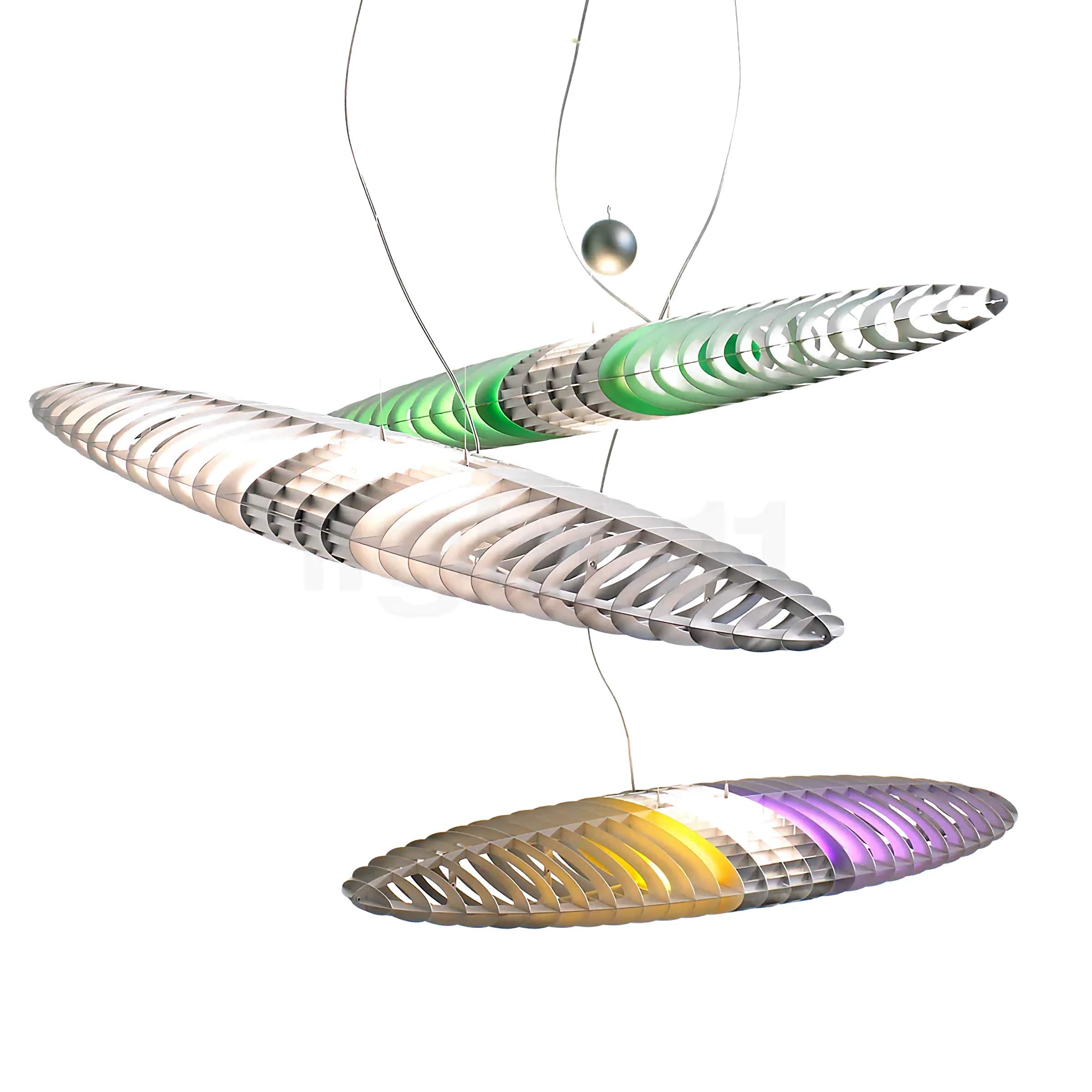 Aluminium pendant over a kitchen island