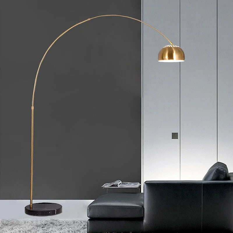 Mid Century Modern Arc Floor Lamp with Marble Base| Black Gold Living Room