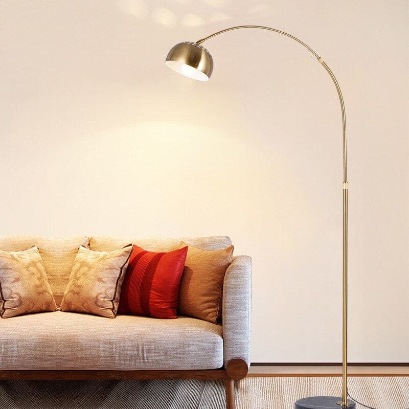 Mid-century Modern Arc Floor Lamp with Marble Base| Black Gold Living Room - Lamps