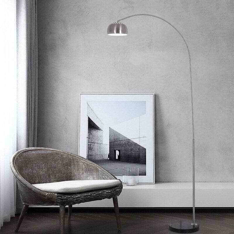 Mid-century Modern Arc Floor Lamp with Marble Base| Black Gold Living Room - Lamps