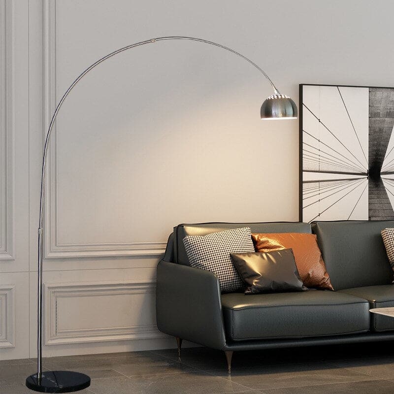 Mid-century Modern Arc Floor Lamp with Marble Base| Black Gold Living Room - Lamps