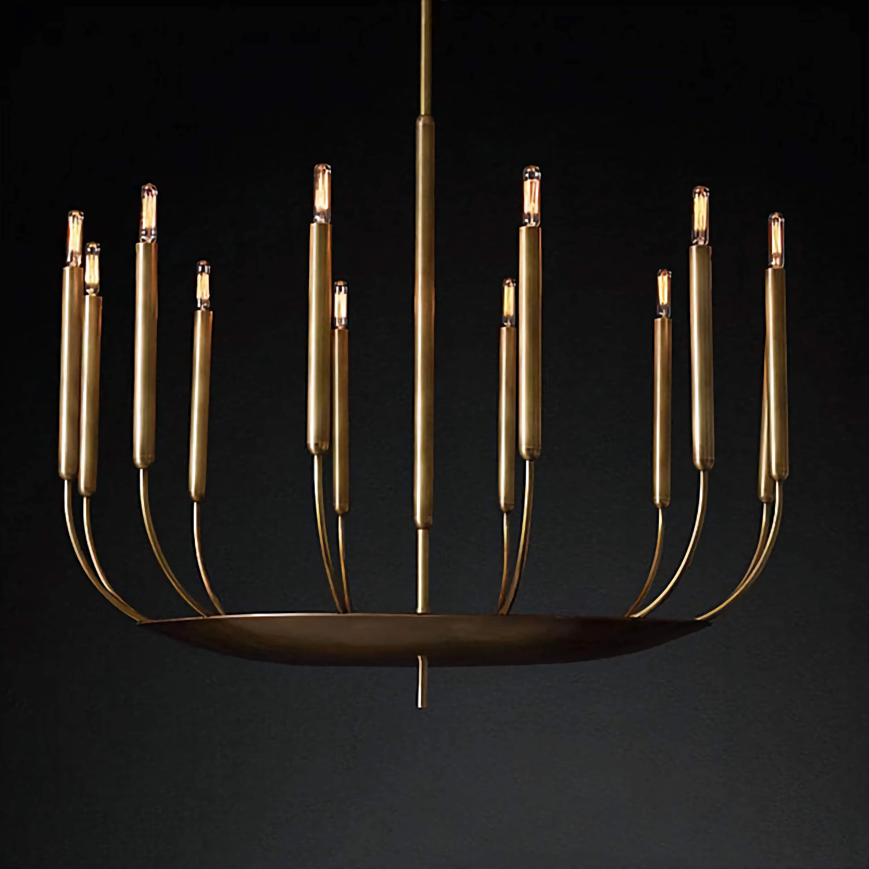Slender Copper Candle Chandelier | Modern Pendant Lighting for Dining Room | Sculptural Candelabra Fixture
