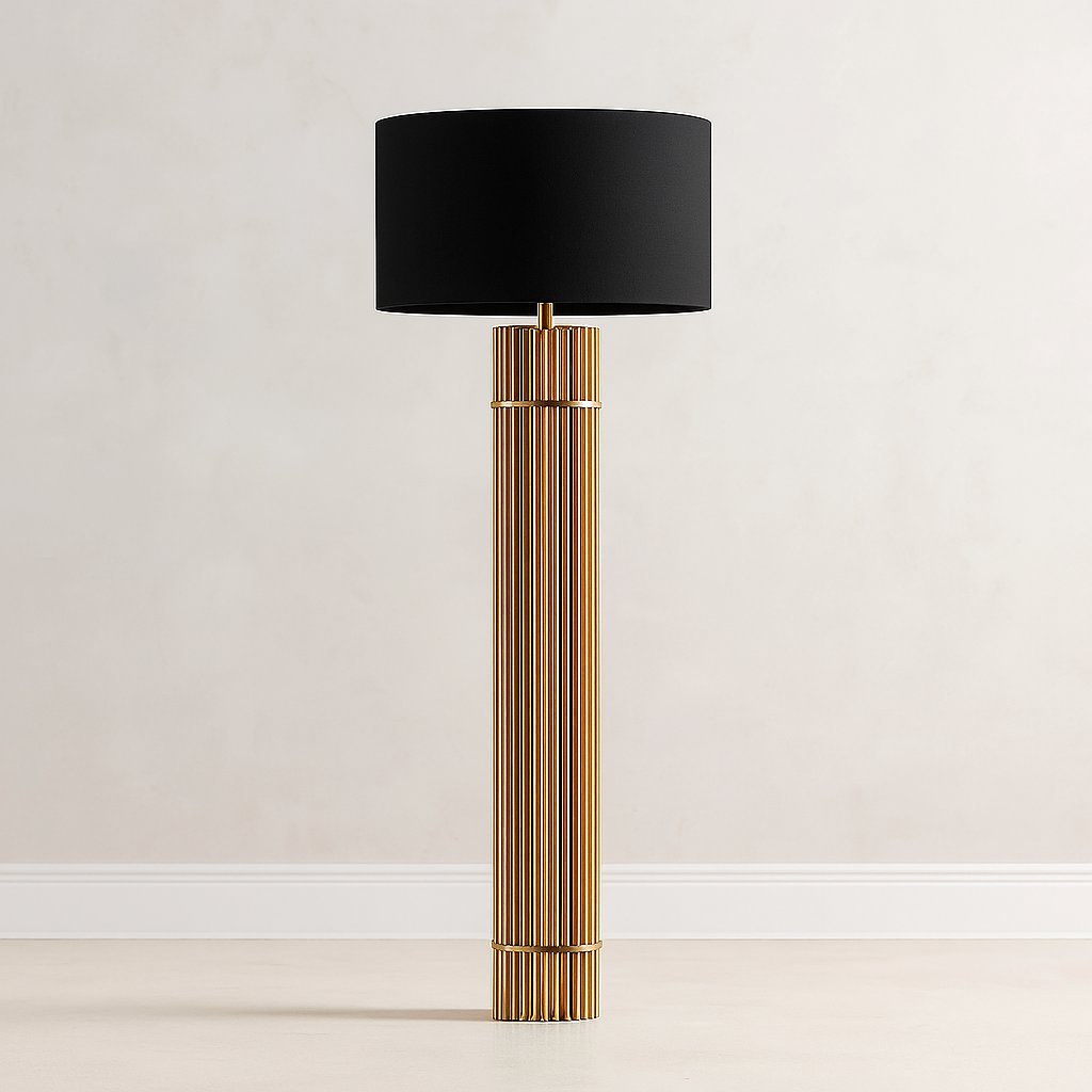 Copper Column Floor Lamp | Bronze with Fabric Drum Shade Modern Transitional Living Room Casalolalights Luxury Lamps