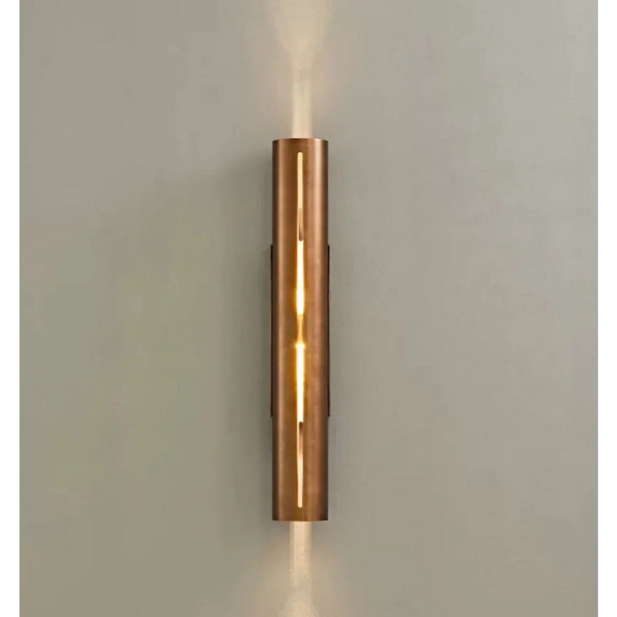 Solid Copper Cylinder Wall Sconce | Up & Down Hallway Light 2 Sizes Natural Patina Staircase Casalola Lights Luxury