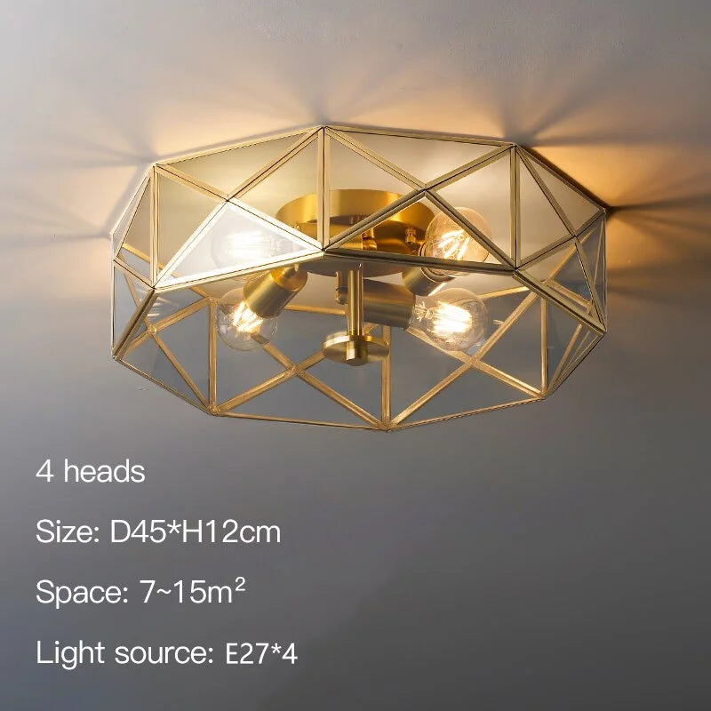 Copper Flush Mount Ceiling Light 45cm | 4-light Grey Glass Low-profile Fixture Living Dining & Bedroom Casalolalights