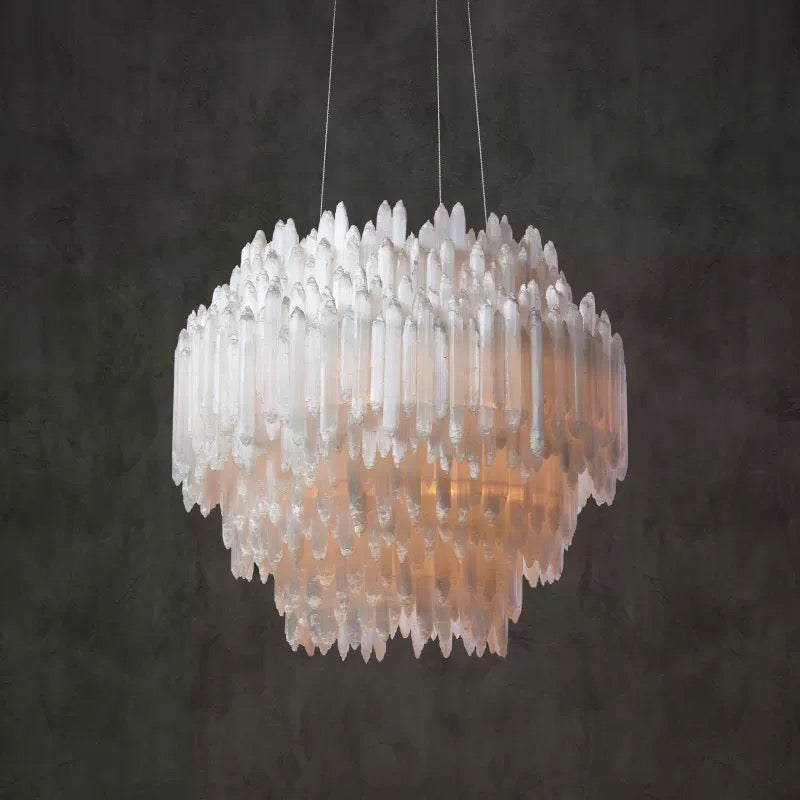 Natural Selenite Crystal Chandelier | Organic Brutalist Pendant | Large 102cm Dining Light | Solid Copper Frame