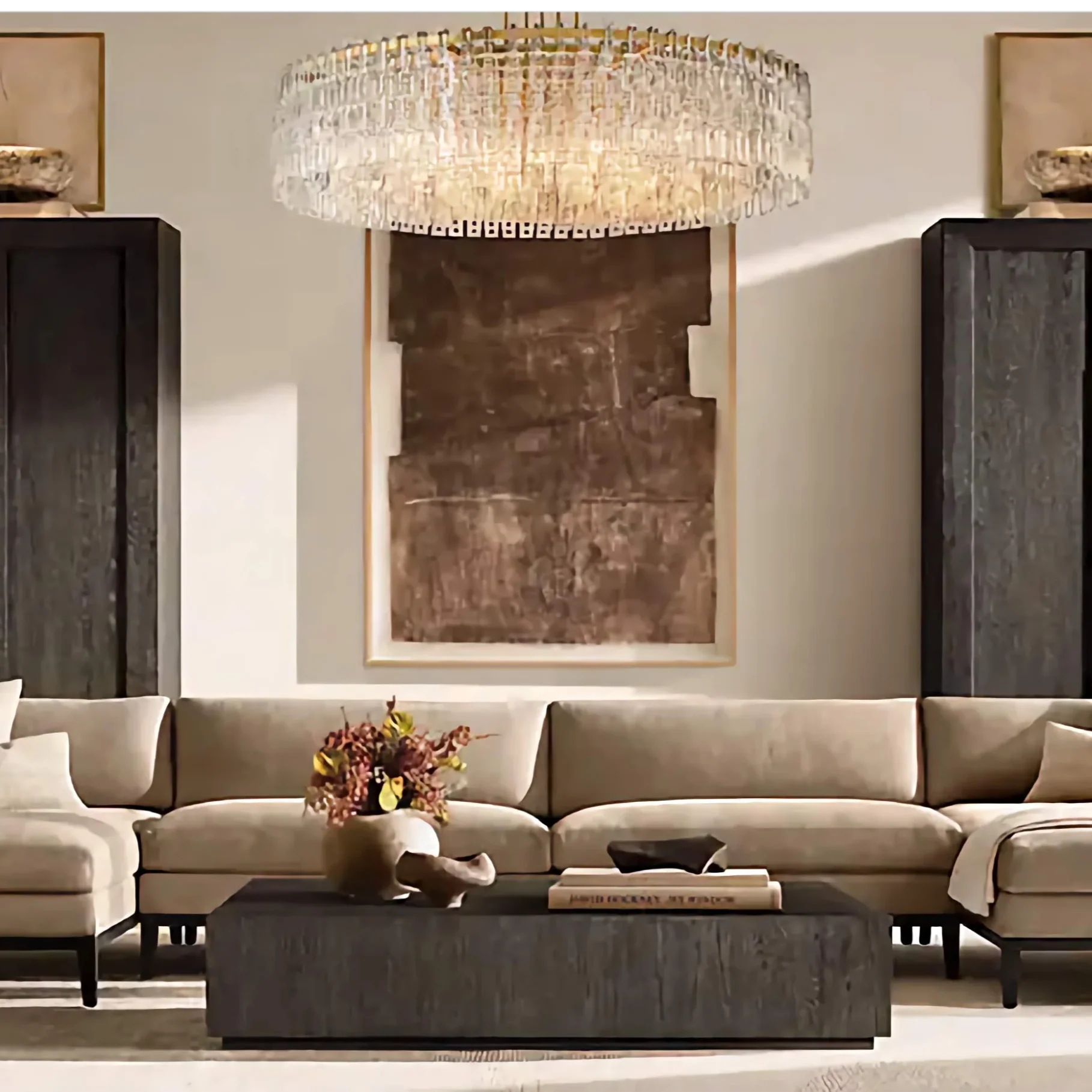 Hand Cut Crystal Drum Chandelier | Luxury Gold Dimmable Living Fixture