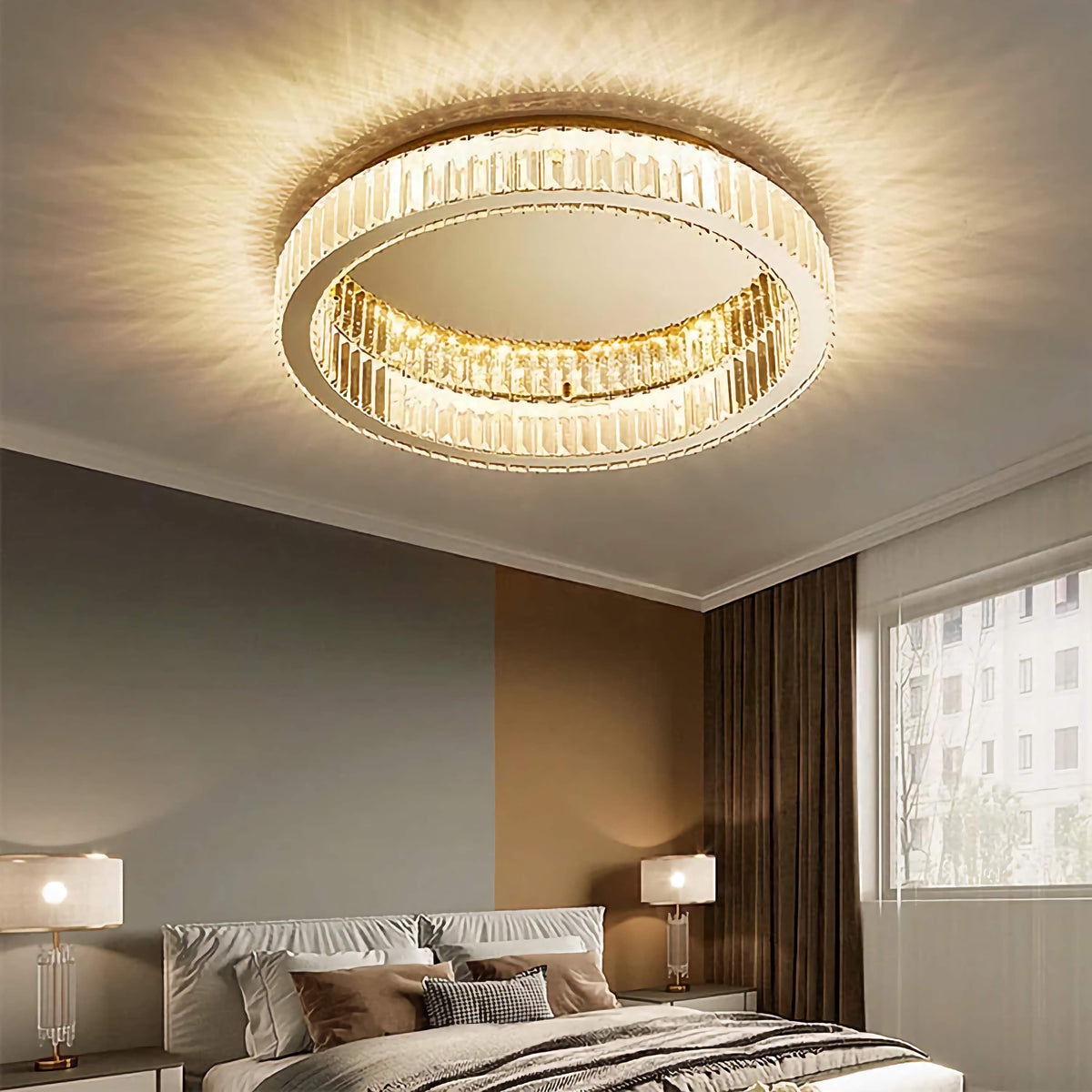 Crystal Flush Mount Ceiling Light for Bedroom or Living Room | Rings 16 to 24 Inch Built-in Led Casalola Lights Luxury