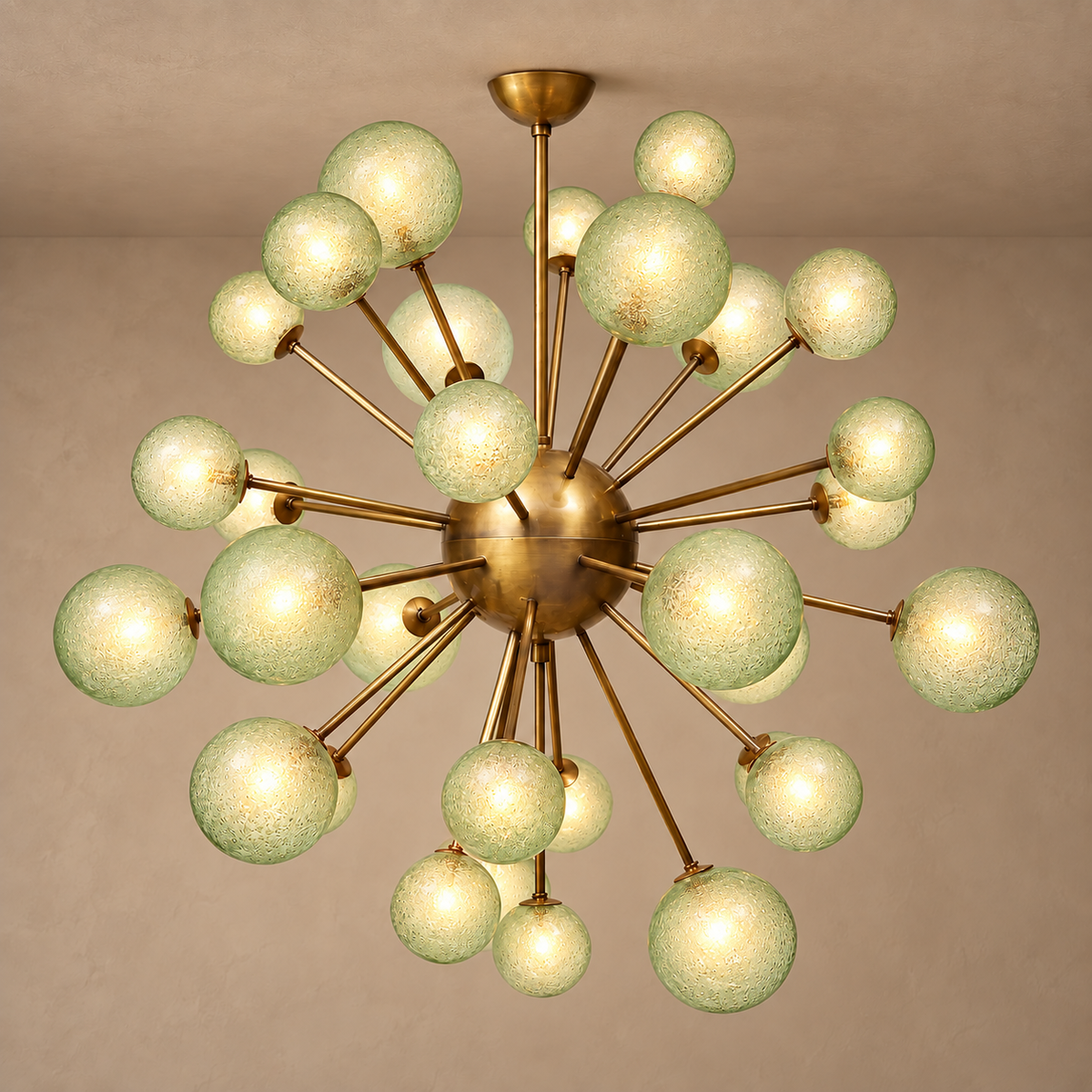 Murano Style Light Green Glass Globe Chandelier | Large for a Bedroom or Living Room Custom Rod Length Casalola Lights