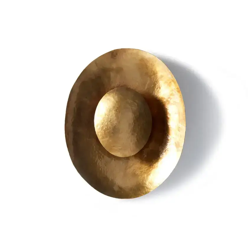 Handcrafted Brass Disc Wall Sconce – Hammered Metal Art Light for Luxury Interiors - Sconces