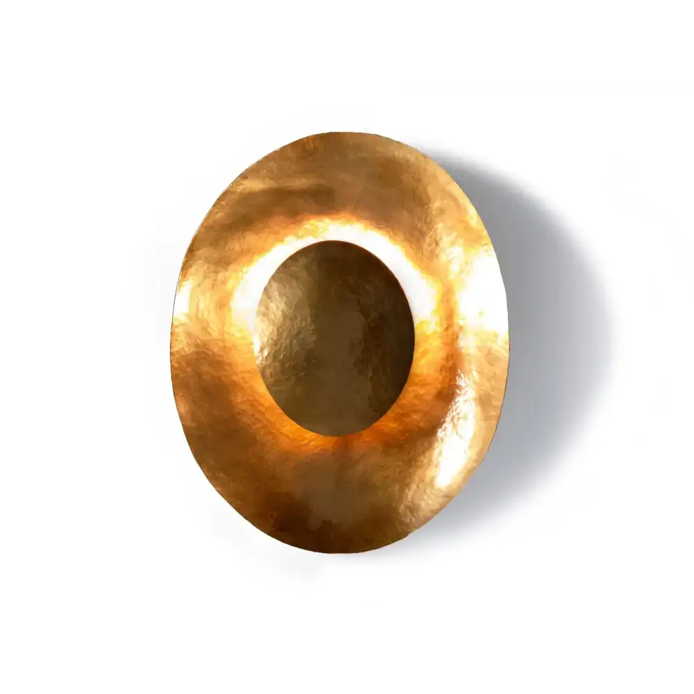 Handcrafted Brass Disc Wall Sconce – Hammered Metal Art Light for Luxury Interiors - Sconces