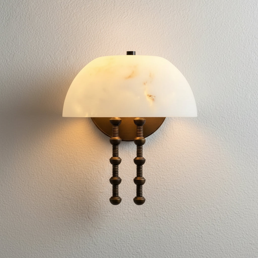 Dome Alabaster Wall Sconce – Warm Brass Light with Pull Rod Detail for Bedroom Hallway or Living Room Casalolalights