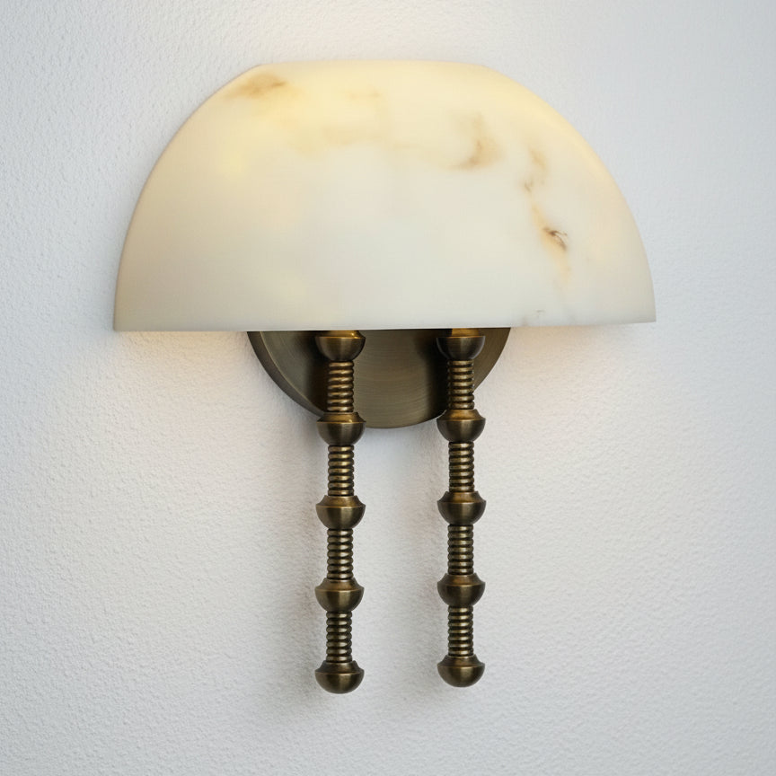 Dome Alabaster Wall Sconce – Warm Brass Light with Pull Rod Detail for Bedroom Hallway or Living Room Casalolalights