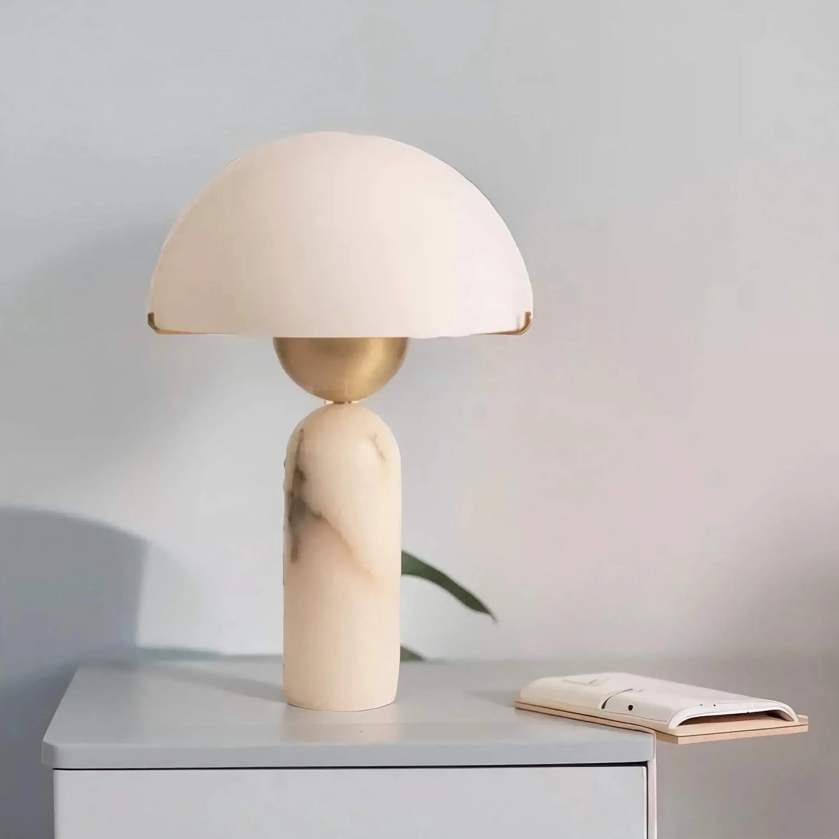 Marble and Brass Table Lamp for Bedroom Living Room | White Dome Shade Bedside Mid Century Modern Casalola Lights