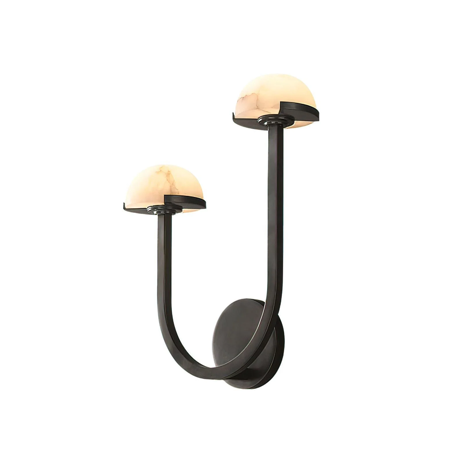 Black double brass and alabaster wall sconce in a living room