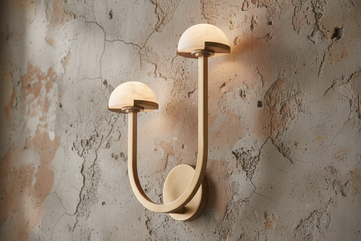 Double Alabaster Dome Wall Sconce Brass | Mirrored Bedside Pair Vanity Left or Right Facing Casalola Lights Luxury