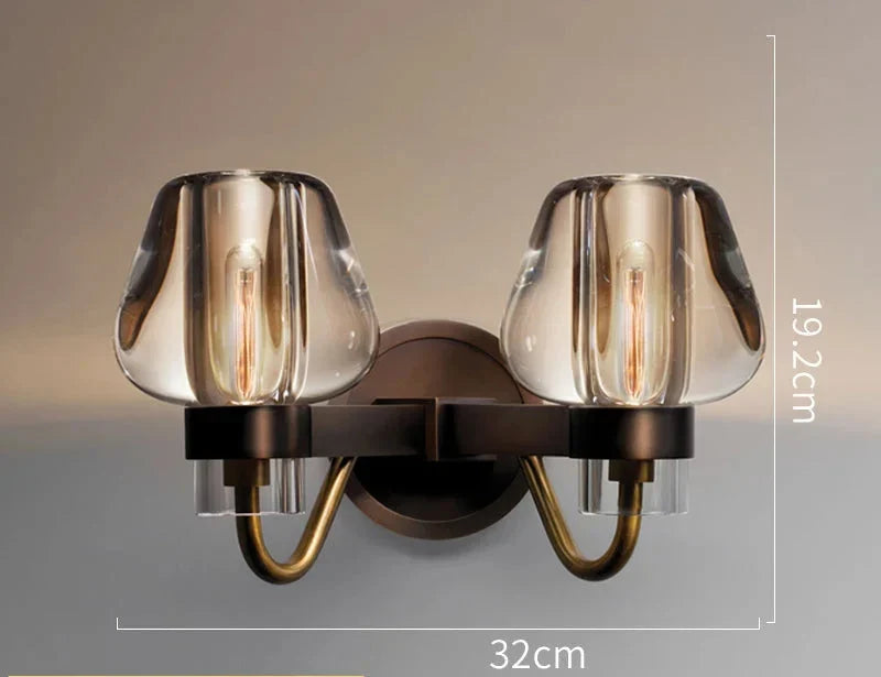 Double Crystal Glass Wall Sconce Brass | Vanity Bar Light Mirror Pair 32cm Wide 2700k Casalola Lights Luxury Lamps