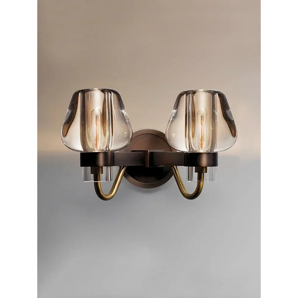 Double Crystal Glass Wall Sconce Brass | Vanity Bar Light Mirror Pair 32cm Wide 2700k Casalola Lights Luxury Lamps