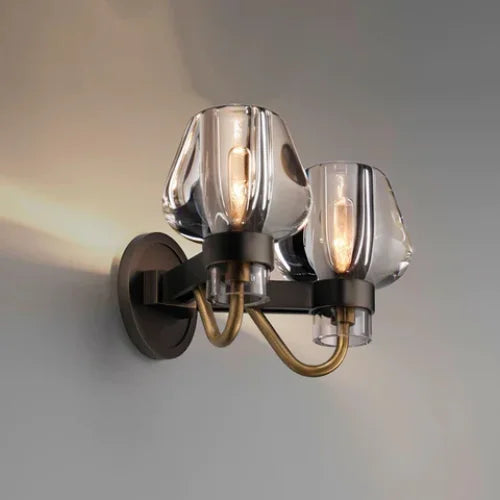 Double Crystal Glass Wall Sconce Brass | Vanity Bar Light Mirror Pair 32cm Wide 2700k Casalola Lights Luxury Lamps