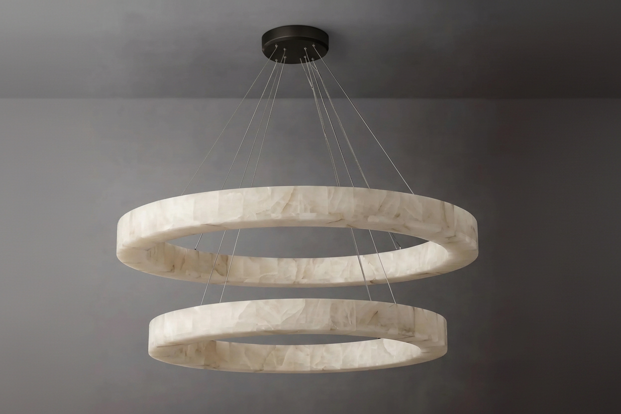 Alabaster Double Ring Pendant Light Copper – Led Halo Ceiling Chandelier 80 Cm 100 Adjustable Casalolalights Luxury