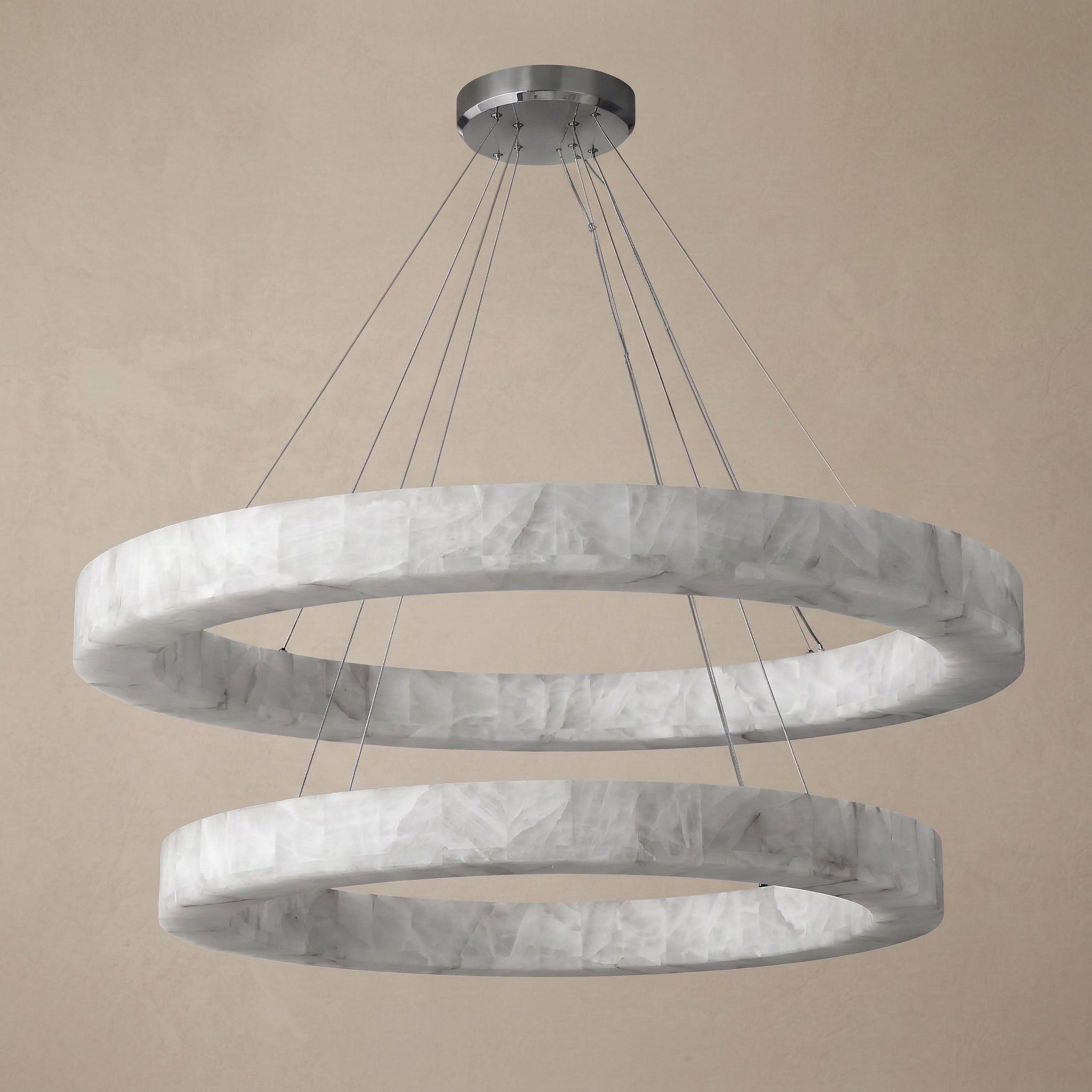 Larger and smaller alabaster rings staggered in space