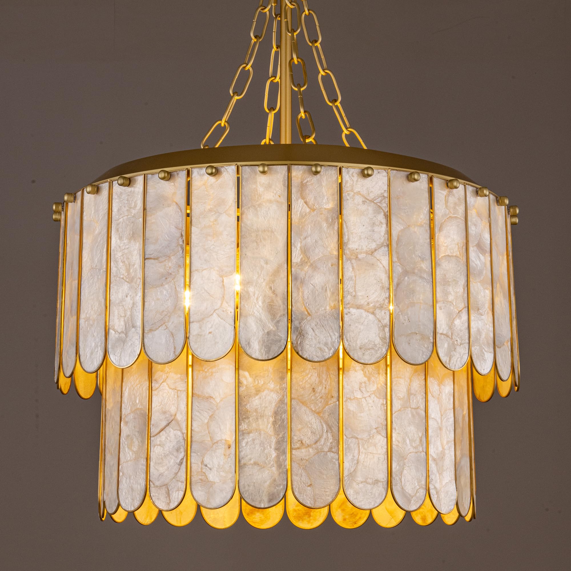 Double Round Shell Chandelier | Staggered Two-tier Stone-panel Modern Dining & Living Casalolalights Luxury Lamps