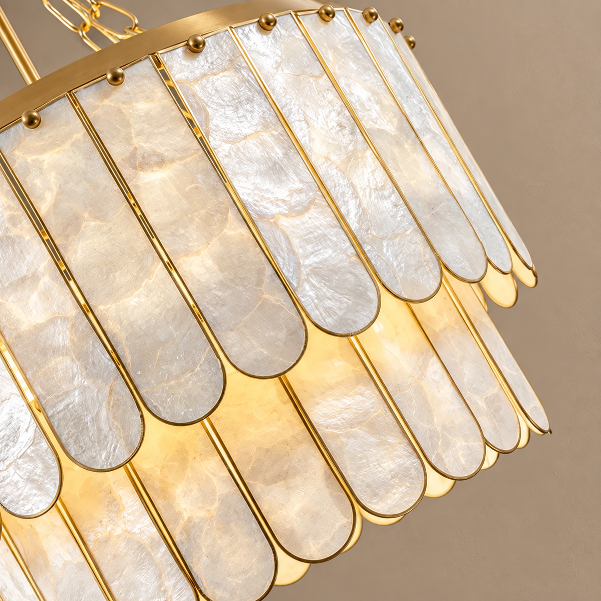 Natural Shell Chandelier Double Ring Steel | Small for a Bedroom or Boutique Hotel Custom Chain Casalola Lights Luxury