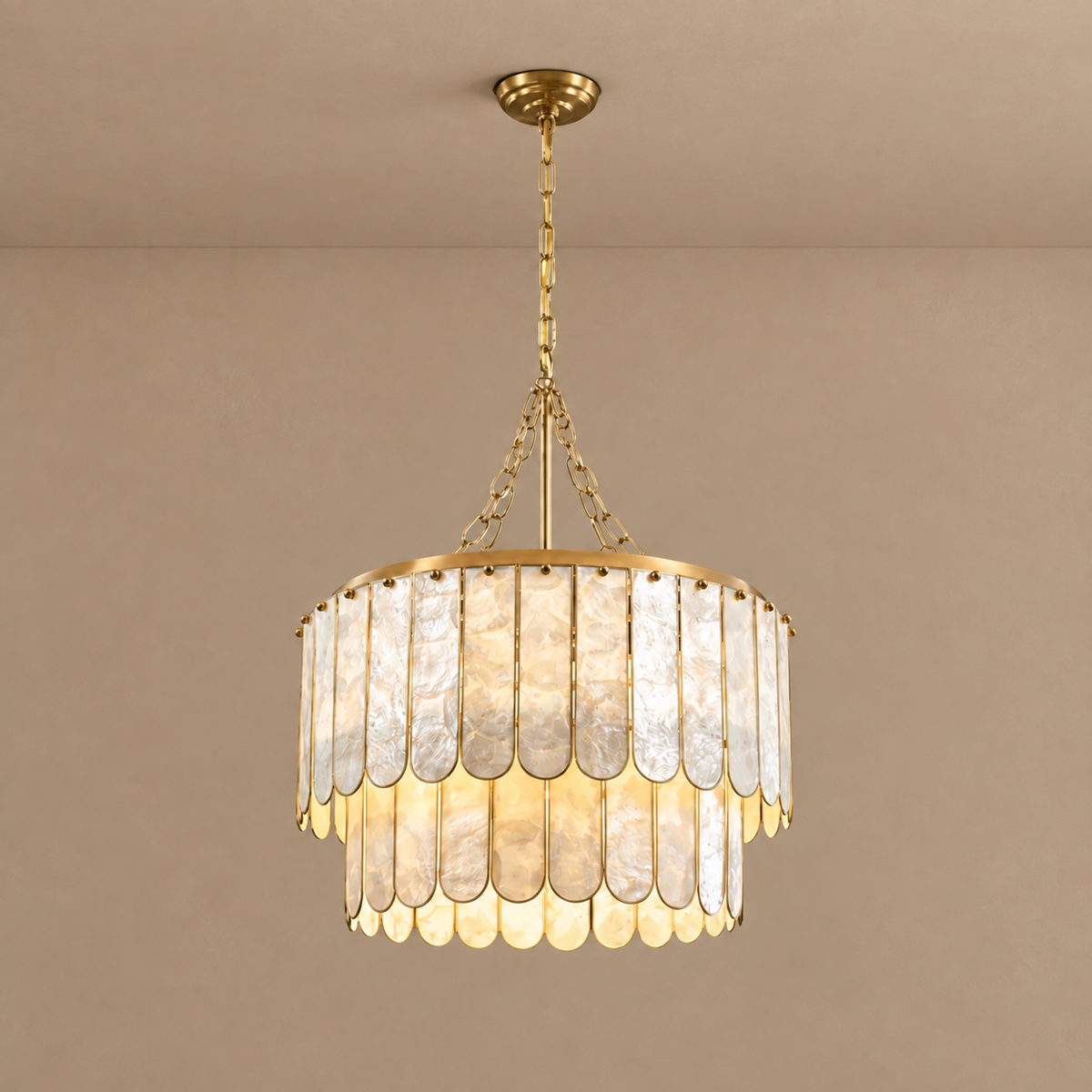 Natural Shell Chandelier Double Ring Steel | Small for a Bedroom or Boutique Hotel Custom Chain Casalola Lights Luxury