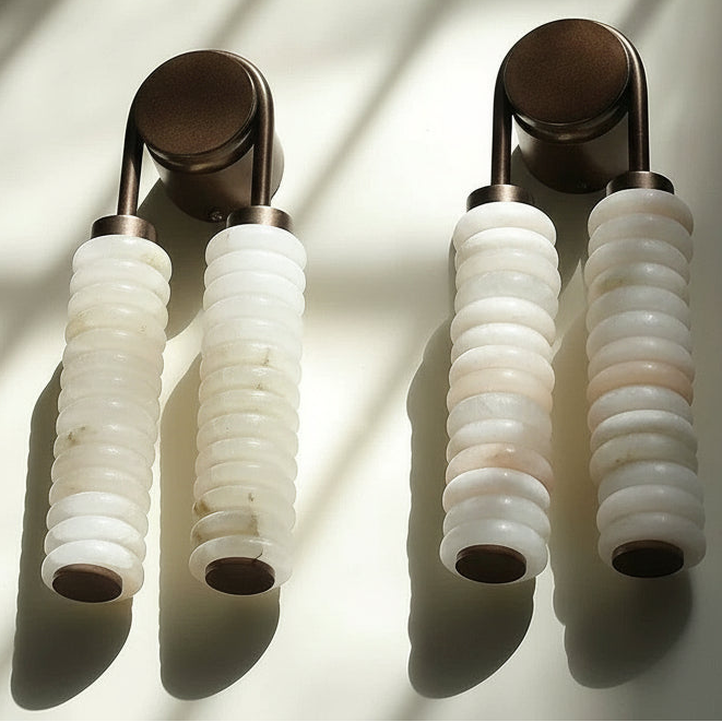 Double Spanish Marble Wall Sconce – Brass Bathroom Vanity & Bedroom Light with Warm Led Casalolalights Luxury Lamps