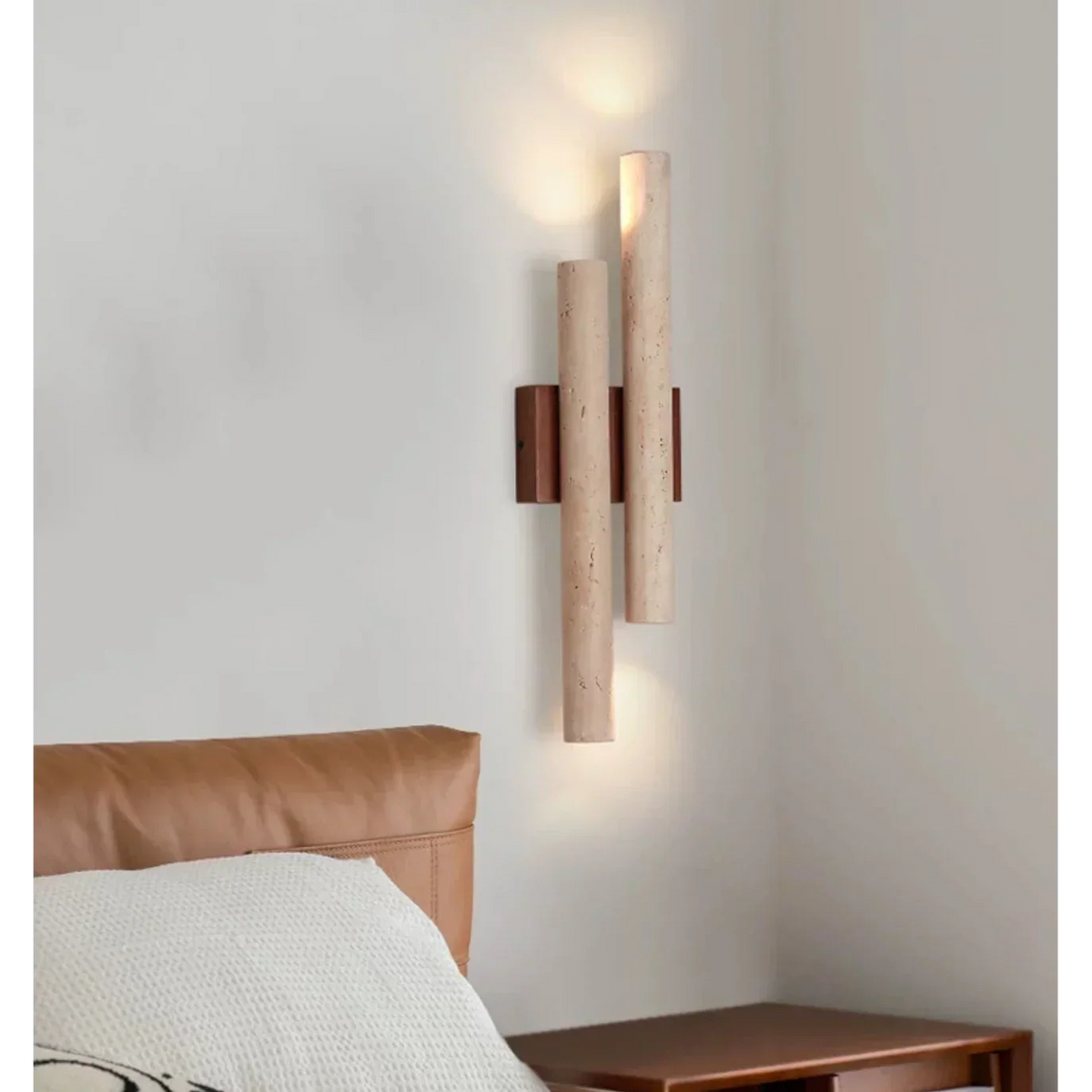 Double Genuine Travertine Wall Sconce Wood Base | Staircase Up & Down Light 50cm 2700k Led Casalola Lights Luxury Lamps